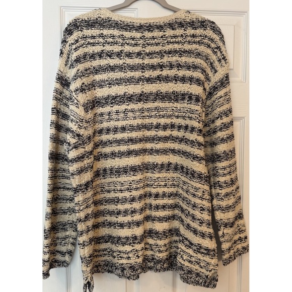 J Jill Chunky Knit Sweater Women's XL Cream Navy Long Sleeve Stretch Soft Warm - Picture 2 of 11